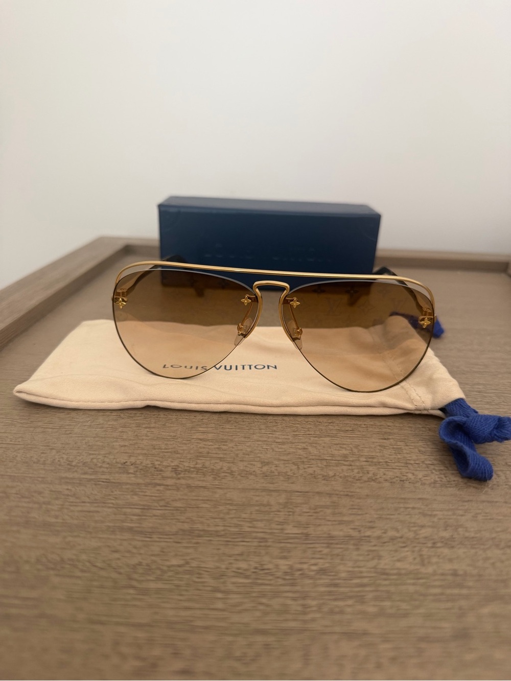 Louis Vuitton Gold Frame Sunglasses with Brown Lenses